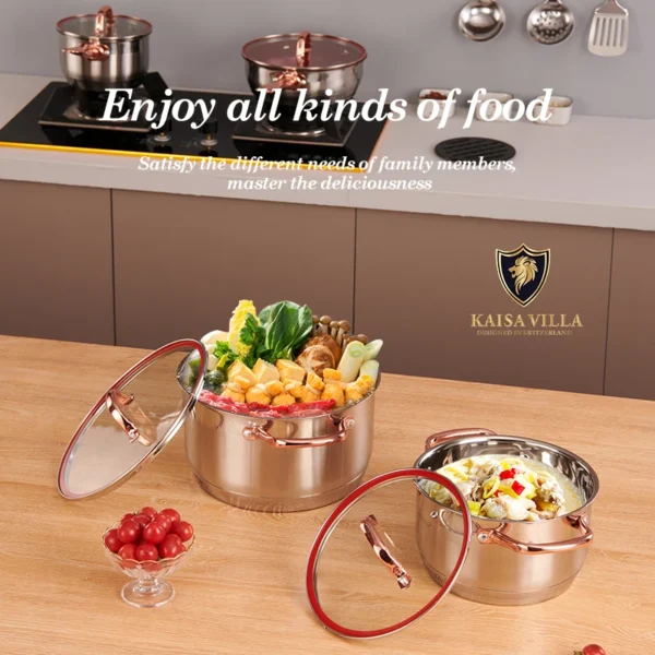 KAISA VILLA KV-6636 In Stock Stainless Steel Cooking Pot Set Kitchenware 12 Piece None Stick Pots Set Cookware Sets Kitchen