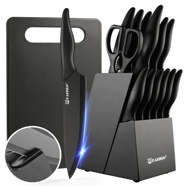 16 Pieces Professional Kitchen Knife Set with Plastic Cutting Board and Kitchen Shears and Non-slip PP Handle - Image 6