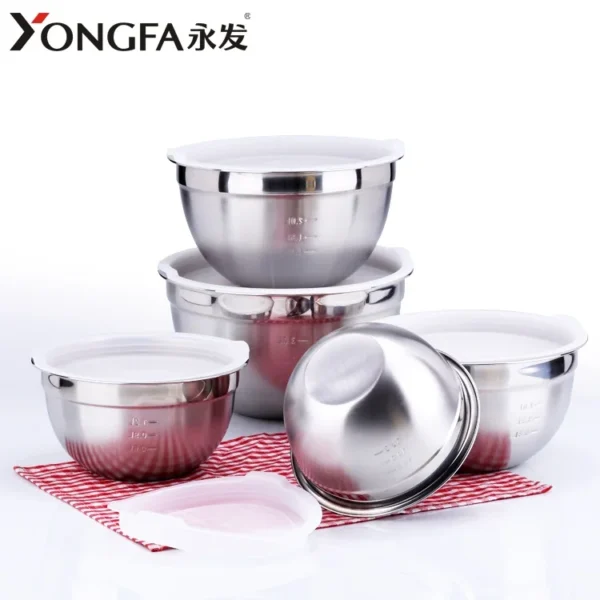 Eco-friendly Mirror Polish 18cm Mixing Bowl Set Stainless Steel salad Bowl Set For Kitchenware Salad Bowls With Lid - Image 6