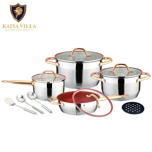 KAISA VILLA KV-6636 In Stock Stainless Steel Cooking Pot Set Kitchenware 12 Piece None Stick Pots Set Cookware Sets Kitchen - Image 6