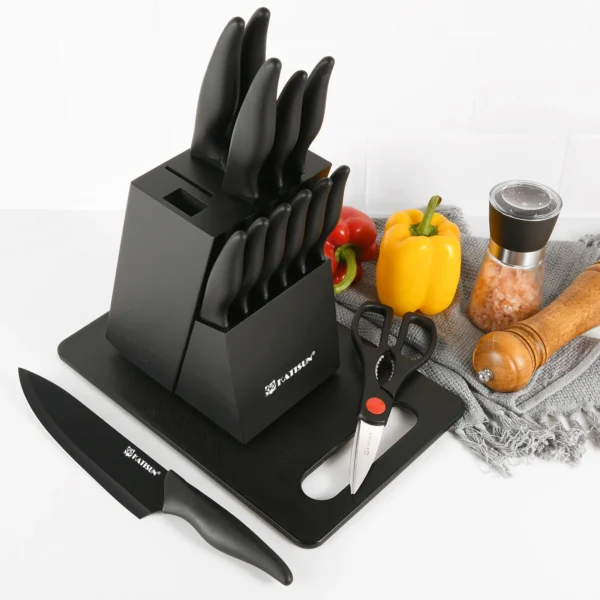 16 Pieces Professional Kitchen Knife Set with Plastic Cutting Board and Kitchen Shears and Non-slip PP Handle - Image 5