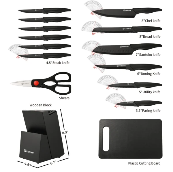 16 Pieces Professional Kitchen Knife Set with Plastic Cutting Board and Kitchen Shears and Non-slip PP Handle